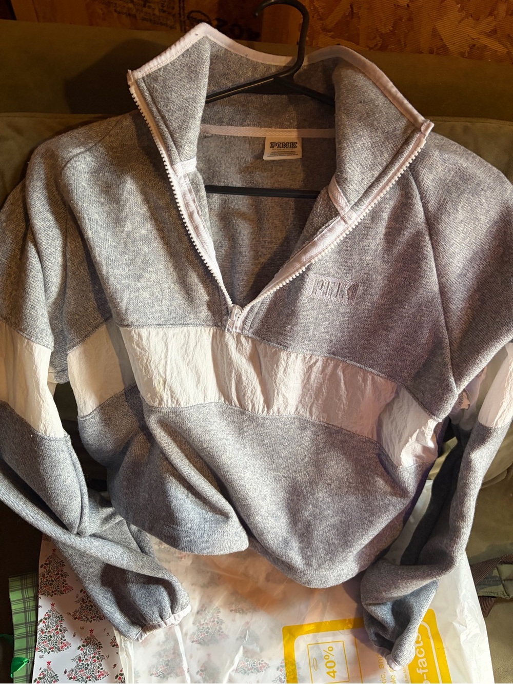 PINK Victoria's Secret Grey & White Half-Zip Pullover